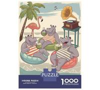 Puzzles De 1000 Pièces - Hippo Pool Party in The Savannah Puzzle Casse-tête, Jeu De Réflexion, Décoration Murale, Idéal comme Cadeau pour Toute La Famille 70x50cm/1000pcs