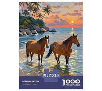 Puzzles De 1000 Pièces Horses in The Ocean at Sunset Puzzle Anti-Stress, Décoration Murale, Cadeaux Uniques pour Anniversaire Et Noël 52x38cm/1000pcs