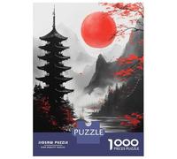 Puzzles De 1000 Pièces Japanese Pagoda with Red Sun Puzzle Adulte Jeu Manuel Défi Difficile Interaction Parent-Enfant 38x26cm/1000pcs