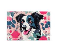 Puzzles de 1000 pièces JKIEGOQ Border Collie Florals Imprimés Puzzles éducatifs intellectuels en bois Puzzles amusants Jeu anti-stress
