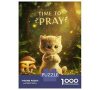 Puzzles De 1000 Pièces - Kitten Praying in Forest Puzzle Casse-tête, Jeu De Réflexion, Décoration Murale, Idéal comme Cadeau pour Toute La Famille 38x26cm/1000pcs