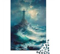 Puzzles De 1000 Pièces Lighthouse in Stormy Sea-3 Puzzles pour Adolescents Améliorent La Mémoire Difficiles Et Stimulants Casse-tête Jeux De Société en Famille 52x38cm/1000pcs