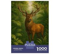 Puzzles De 1000 Pièces Majestic Deer in Lush Forest Puzzle Anti-Stress, Décoration Murale, Cadeaux Uniques pour Anniversaire Et Noël 38x26cm/1000pcs