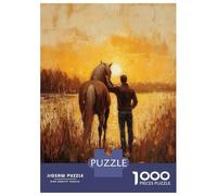 Puzzles De 1000 Pièces Man and Horse at Sunset Puzzles pour Adolescents Améliorent La Mémoire Difficiles Et Stimulants Casse-tête Jeux De Société en Famille 52x38cm/1000pcs