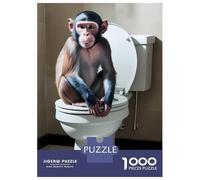 Puzzles De 1000 Pièces Monkey on Toilet Bathroom Art Puzzles pour Adultes - Jeu De Réflexion - Améliore La Mémoire - Cadeaux Uniques pour Un Anniversaire Ou Noël 38x26cm/1000pcs