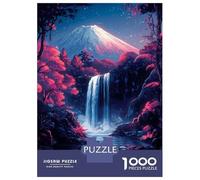 Puzzles De 1000 Pièces Mountain Fuji Waterfall Night Japanese Cherry Blossom Puzzle Anti-Stress, Décoration Murale, Cadeaux Uniques pour Anniversaire Et Noël 38x26cm/1000pcs