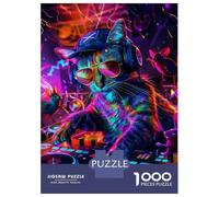 Puzzles De 1000 Pièces Neon Cat DJ Music Poster Puzzle pour Adolescents Découpe De Précision Activités Amusantes À La Maison Jeu Stimulant Et Jeux en Famille 70x50cm/1000pcs