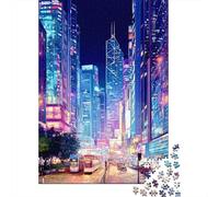 Puzzles De 1000 Pièces - Neon City Lights Urban Nightscape Puzzle Casse-tête, Jeu De Réflexion, Décoration Murale, Idéal comme Cadeau pour Toute La Famille 52x38cm/1000pcs