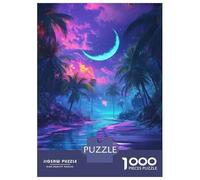 Puzzles De 1000 Pièces Neon Palm Trees Night Scene-1 Puzzles pour Adolescents : Amusants Et Humoristiques, Chaque Pièce Est Unique - Jouets Éducatifs 52x38cm/1000pcs