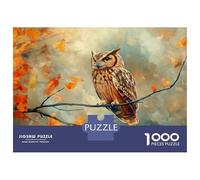 Puzzles De 1000 Pièces - Owl Perched on Branch with Autumn Leaves Puzzles pour Adolescents, Jeu De Réflexion Et Anti-Stress, Idéal en Cadeau pour Toute La Famille 52x38cm/1000pcs