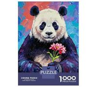 Puzzles De 1000 Pièces Panda with Flower Painting Puzzle Adulte Jeu Manuel Défi Difficile Interaction Parent-Enfant 52x38cm/1000pcs