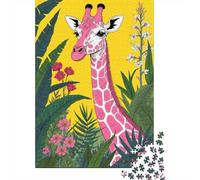 Puzzles De 1000 Pièces - Pink Giraffe Illustration Art Print Puzzle Casse-tête, Jeu De Réflexion, Décoration Murale, Idéal comme Cadeau pour Toute La Famille 70x50cm/1000pcs