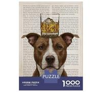 Puzzles De 1000 Pièces - Pitbull with Whiskey Glass on Head Puzzle pour Adultes Jeux Relaxants Vacances À La Maison Offre Spéciale pour Toute La Famille 38x26cm/1000pcs