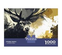 Puzzles De 1000 Pièces pour Adolescents Abstract Digital Art Deer with Golden Splatter Puzzles pour Adultes Jeu Familial Cadeaux pour Femmes Difficile Et Stimulant 70x50cm/1000pcs