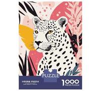 Puzzles De 1000 Pièces pour Adolescents Abstract Leopard Illustration with Tropical Leaves Puzzle Jeux De Famille Décoration Intérieure Cadeaux d'anniversaire Uniques 70x50cm/1000pcs
