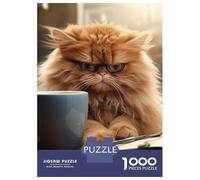 Puzzles De 1000 Pièces pour Adolescents Angry Cat Drinking Coffee Puzzle pour Adultes Jeu Familial Course De Vitesse Manuelle Cadeaux Uniques pour Anniversaire Et Noël 38x26cm/1000pcs