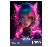 Puzzles De 1000 Pièces pour Adolescents Anime Cat Girls Neon Pink Puzzles pour Adolescents, Jouets Anti-Stress, Cadeaux pour Femmes, Cadeaux Anti-Stress 70x50cm/1000pcs