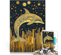 Puzzles de 1000 pièces pour Adolescents Art du Dauphin doré Jouets de Jeu pour Cadeau Familial Bon Cadeau 75x50cm