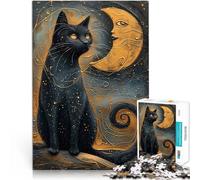 Puzzles de 1000 pièces pour Adolescents Art Mystique du Chat Noir Staycation Tuer Le Temps Améliorer la mémoire 38x26cm