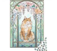 Puzzles De 1000 Pièces pour Adolescents Art Nouveau Cat Stained Glass Puzzle Adulte, Jouet, Décoration Murale, Art Mural, Cadeaux d'anniversaire Uniques 70x50cm/1000pcs