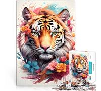 Puzzles de 1000 pièces pour Adolescents Art Vintage de Tigre coloré Cadeaux de Jeux stimulants Une œuvre d'art 38x26cm