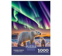 Puzzles De 1000 Pièces pour Adolescents Aurora Over Polar Bears Puzzle Jeux Relaxants Décoration Murale Cadeaux pour Les Amis Et La Famille 52x38cm/1000pcs
