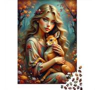 Puzzles De 1000 Pièces pour Adolescents Autumn Enchanted Forest with Girl and Deer Puzzles pour Adolescents Jeux Relaxants pour S'amuser en Famille Offrez-Leur Un Cadeau 52x38cm/1000pcs