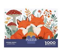 Puzzles De 1000 Pièces pour Adolescents Autumn Foxes with Mushrooms Puzzles pour Adultes Jeux De Société Cadeaux pour Femmes Stimule Le Cerveau 38x26cm/1000pcs