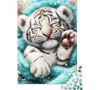 Puzzles De 1000 Pièces pour Adolescents Baby White Tiger Cub Puzzles pour Adultes Jeux Relaxants Cadeaux pour Femmes Interaction Parent-Enfant 38x26cm/1000pcs