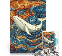 Puzzles de 1000 pièces pour Adolescents Baleine Blanche Style Gustav Impossible Activités Amusantes à la Maison, Cadeaux d'anniversaire, Cadeaux de Voyage, 38x26cm