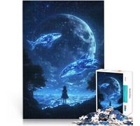 Puzzles de 1000 pièces pour Adolescents Baleines de la Nuit étoilée Défi Difficile avec des pièces de Formes aléatoires entièrement imbriquées 52x38cm