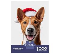 Puzzles De 1000 Pièces pour Adolescents Basenji Dog with Santa Hat Portrait Puzzle Adulte Jeux De Famille Décoration Intérieure Cadeaux Et Anniversaires Uniques 38x26cm/1000pcs