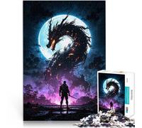 Puzzles de 1000 pièces pour Adolescents Bataille épique Entre Le Dragon de feu et Le Guerrier samouraï Casse-tête Une œuvre d'art 38x26cm