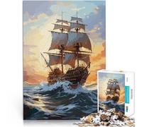 Puzzles de 1000 pièces pour Adolescents Bateau Pirate dans l'océan Jeu de Casse-tête Car C'est Un pour Toute la Famille 38x26cm