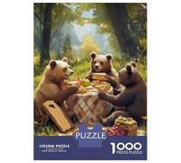 Puzzles De 1000 Pièces pour Adolescents Bears Picnic in The Woods Puzzles pour Adultes Jeux Relaxants Cadeaux pour Femmes Interaction Parent-Enfant 70x50cm/1000pcs
