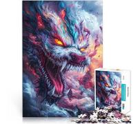 Puzzles de 1000 pièces pour Adolescents Bête Loup Ardente Défi Difficile pour soulager Le Stress décoration Murale 52x38cm