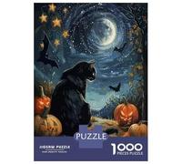 Puzzles De 1000 Pièces pour Adolescents Black Cat Halloween Night Puzzle pour Adultes Jeu Familial Course De Vitesse Manuelle Cadeaux Uniques pour Anniversaire Et Noël 52x38cm/1000pcs
