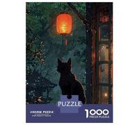 Puzzles De 1000 Pièces Pour Adolescents Black Cat in Rainy Japanese Garden Puzzles Pour Adolescents Vacances À La Maison Tuer Le Temps Stimuler Le Cerveau Amusant En Famille Et Soirée Jeux 52x38cm/100