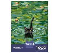 Puzzles De 1000 Pièces Pour Adolescents Black Cat Swimming in Lily Pond Puzzles Pour Adultes Vacances À La Maison Tuer Le Temps Entraîner Son Cerveau Et Ses Mains Cadeau D'anniversaire, Cadeaux De Voy