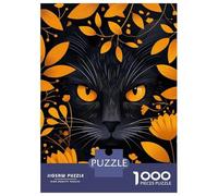Puzzles De 1000 Pièces pour Adolescents Black Cat with Golden Floral Frame Puzzles pour Adultes, Jeux De Société en Famille, Défi Difficile, Idéal comme Cadeau pour Toute La Famille 38x26cm/1000pcs