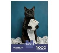 Puzzles De 1000 Pièces Pour Adolescents Black Cat with Toilet Paper Puzzles Pour Adultes Vacances À La Maison Tuer Le Temps Entraîner Son Cerveau Et Ses Mains Cadeau D'anniversaire, Cadeaux De Voyage,