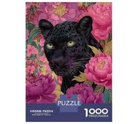 Puzzles De 1000 Pièces pour Adolescents Black Panther in Floral Splendor Puzzle pour Adultes Jeux De Famille Cadeaux pour Femmes Cadeaux Anti-Stress 70x50cm/1000pcs