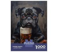 Puzzles De 1000 Pièces pour Adolescents Black Pug Pint Beer Cute Puzzles pour Adolescents - Jeu Manuel - Décoration Murale - Défi À Relever 52x38cm/1000pcs