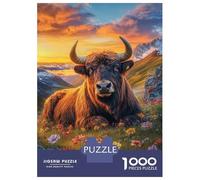 Puzzles De 1000 Pièces pour Adolescents Bull in Blossoms at Sunset Puzzle Jeux Relaxants Cadeaux pour Femmes Cadeaux De Noël Et d'anniversaire 52x38cm/1000pcs