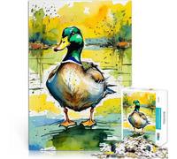 Puzzles de 1000 pièces pour Adolescents Canard colvert à l'aquarelle Jouets de Jeu Activités Amusantes à la Maison, Cadeaux d'anniversaire, Cadeaux de Voyage, 38x26cm