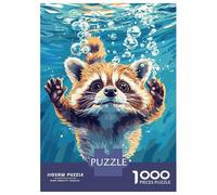 Puzzles De 1000 Pièces pour Adolescents Cartoon Raccoon Swimming Underwater with Bubbles Puzzle pour Adultes Jeu Manuel Amusant Et Humoristique Aide À Exercer Le Cerveau 52x38cm/1000pcs
