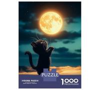 Puzzles De 1000 Pièces pour Adolescents Cat and Moon Balloon Puzzle pour Adultes Jeux Amusants Améliorent La Mémoire Aide À Exercer Le Cerveau 38x26cm/1000pcs