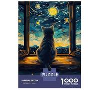 Puzzles De 1000 Pièces pour Adolescents Cat Gazing at Starry Night Casse-têtes pour Adultes, Jeu De Réflexion, Difficile, Amusant, Activités À La Maison 52x38cm/1000pcs