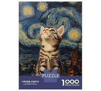 Puzzles De 1000 Pièces pour Adolescents Cat Gazing at Starry Night Puzzles pour Adolescents : Un Jeu Éducatif Amusant Et Humoristique, Un Défi Intellectuel 52x38cm/1000pcs
