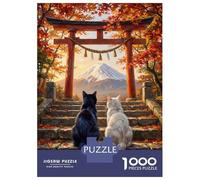 Puzzles De 1000 Pièces pour Adolescents Cat Love Mount Fuji Torii Gate Autumn Puzzle pour Adultes Jeu Manuel D'assemblage De Motifs pour Anniversaire, Noël 70x50cm/1000pcs